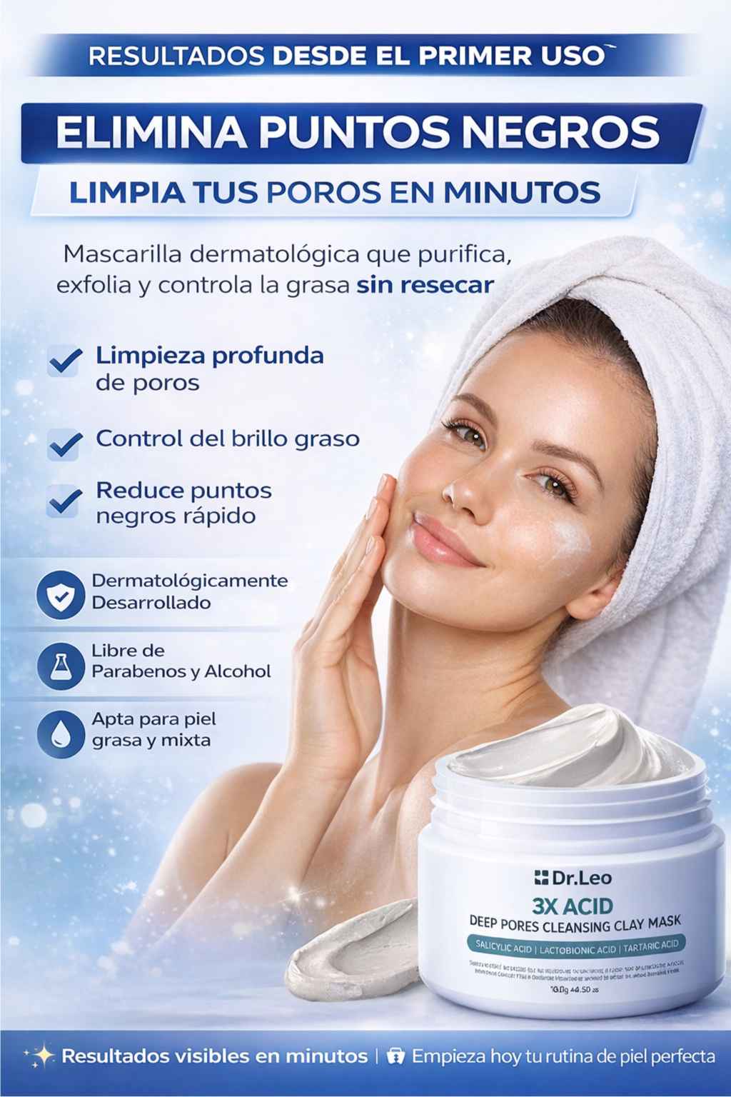 Mascarilla Dr. Leo 3X Acid - Limpieza Profunda de Poros y Control de Grasa desde el Primer Uso