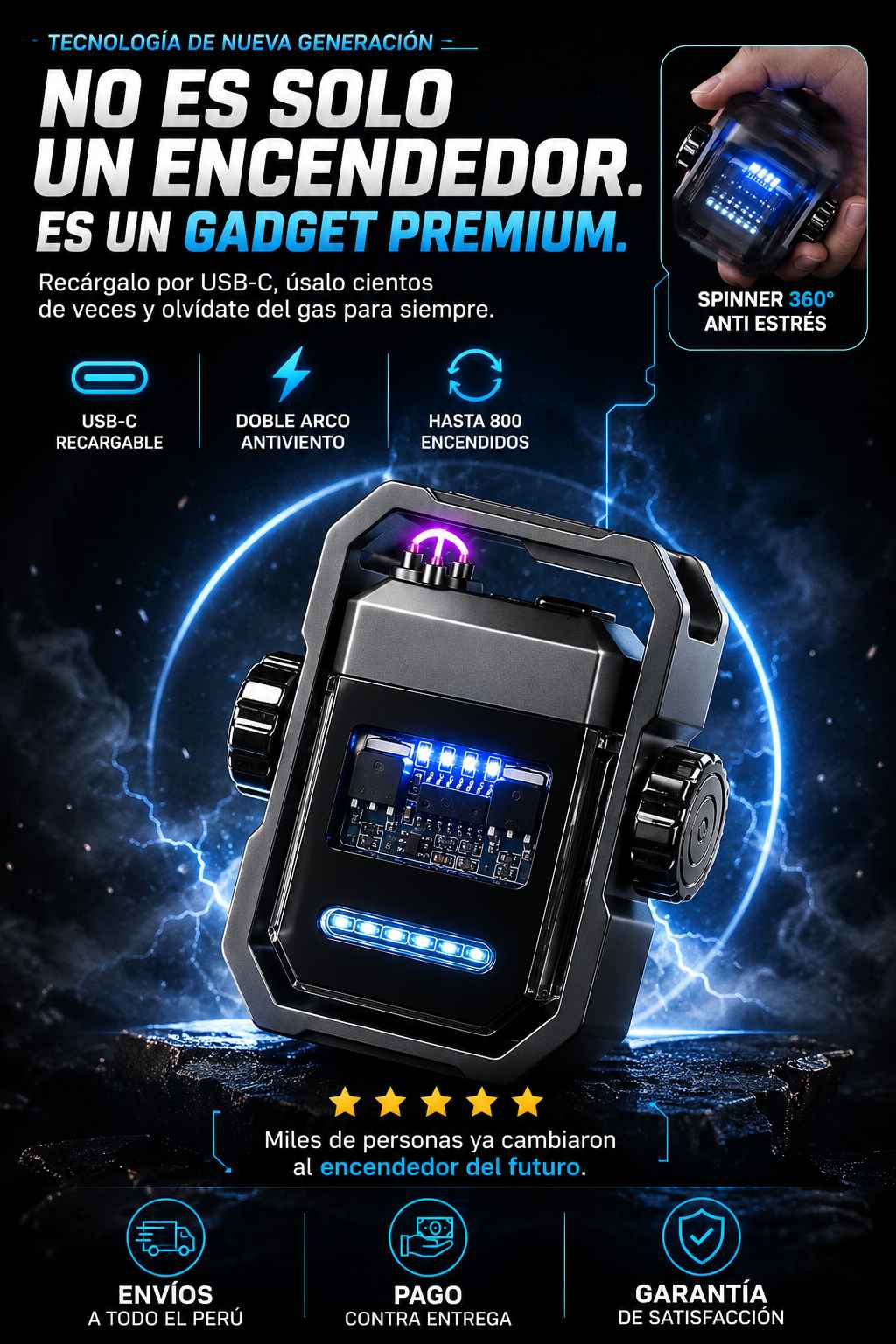 Encendedor Eléctrico USB Recargable Premium | Doble Arco Antiviento
