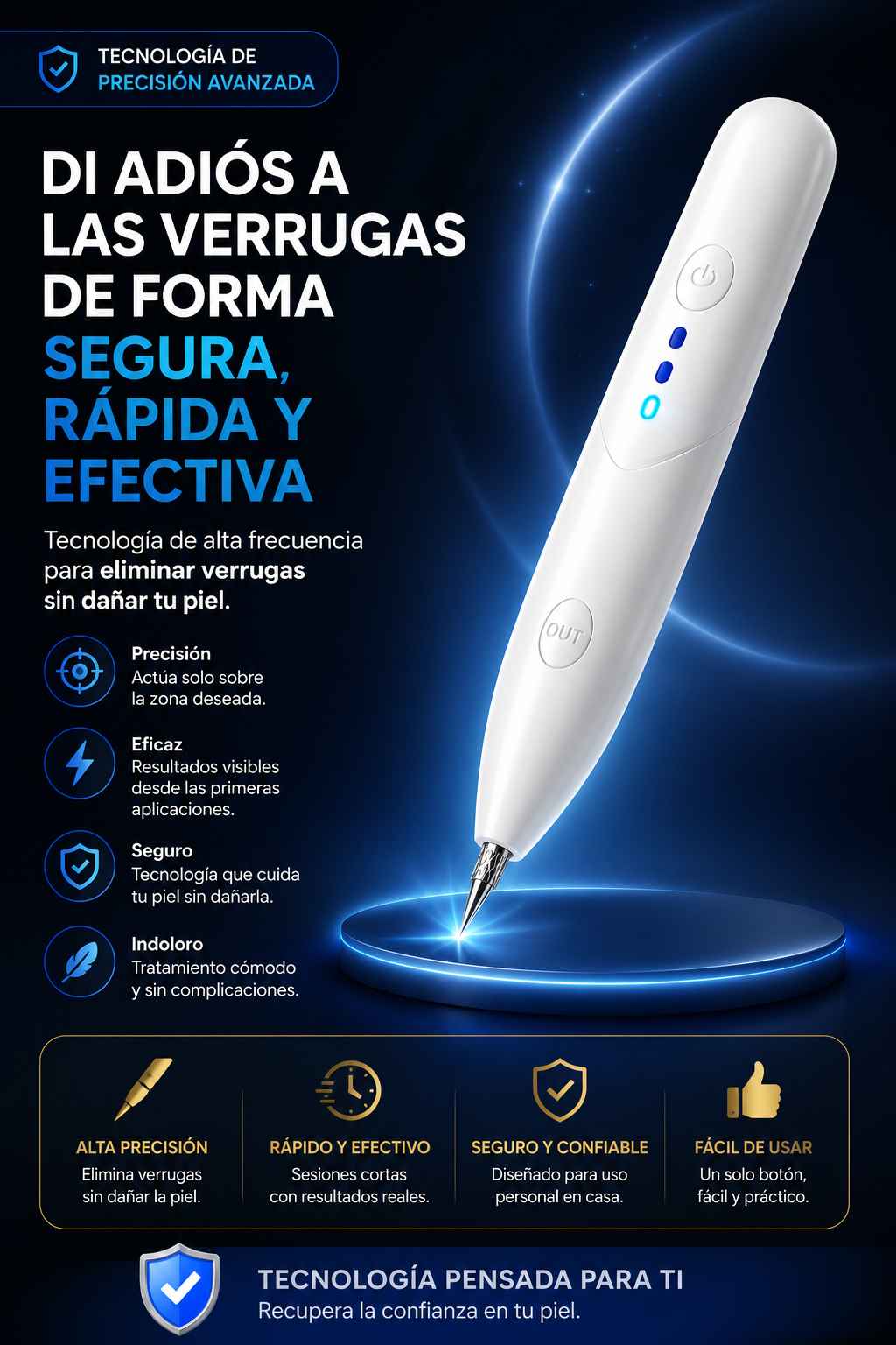 Lápiz Eléctrico Removedor de Verrugas con 3 Niveles de Intensidad | Recargable USB