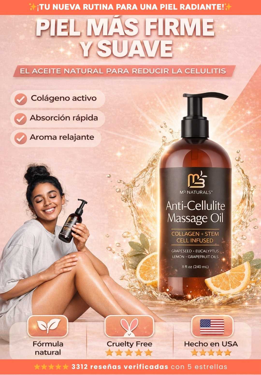 M3 NATURALS - El aceite anti-celulitico para una piel más tonificada y radiante