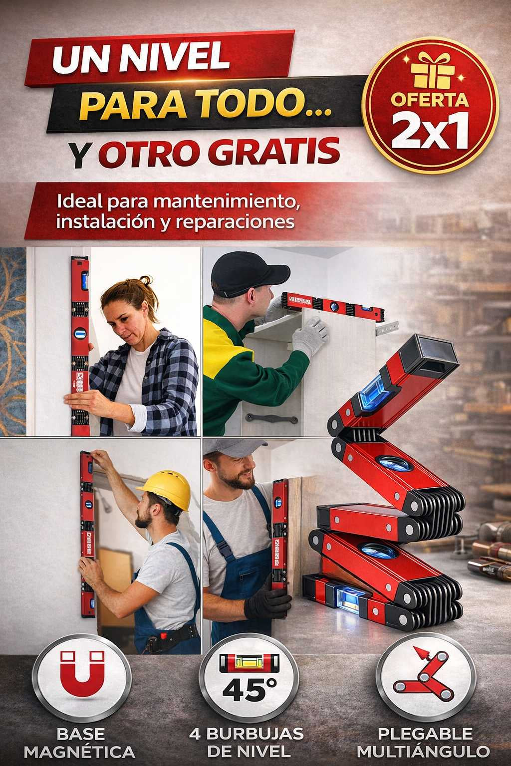 NIVEL PLEGABLE – La herramienta que todo maestro y técnico necesita (2x1 limitado)